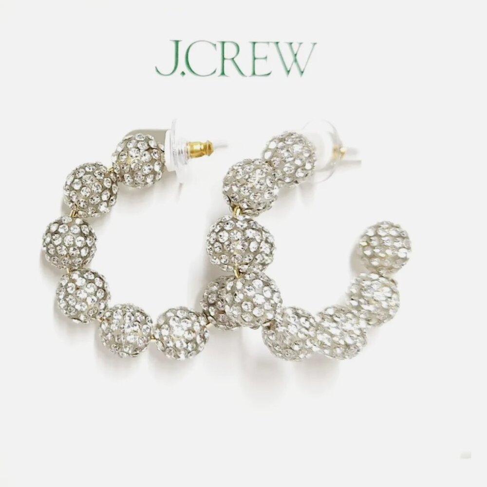 JCrew Eddie Pave crystal ball hoop earrings
